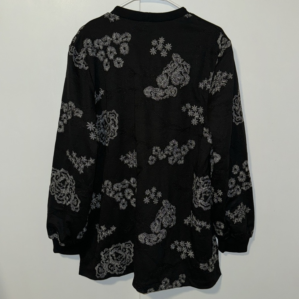 Pearl by Lela Rose Embroidered Jersey V-Neck Tunic Sweatshirt Black Women’s L - Picture 6 of 11